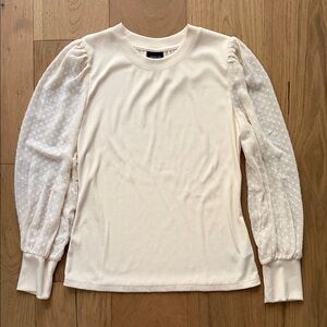 Who What Wear Cream Puff-Sleeve Waffle Knit Top